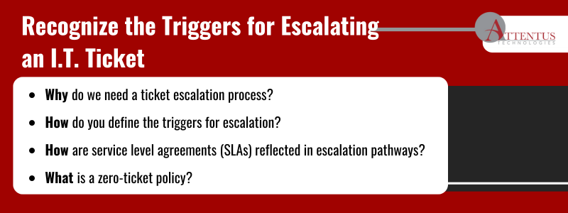 Key Takeaways Why do we need a ticket escalation process? How do you define the triggers for escalation? How are service level agreements (SLAs) reflected in escalation pathways? What is a zero-ticket policy?