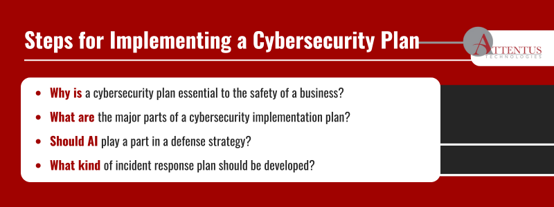 Key Takeaways:

Why is a cybersecurity plan essential to the safety of a business?
What are the major parts of a cybersecurity implementation plan?
Should AI play a part in a defense strategy?
What kind of incident response plan should be developed?